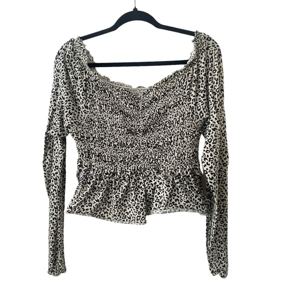 Millibon Leopard Ruched Cropped Long Sleeve Blouse I Size: L - Picture 1 of 9